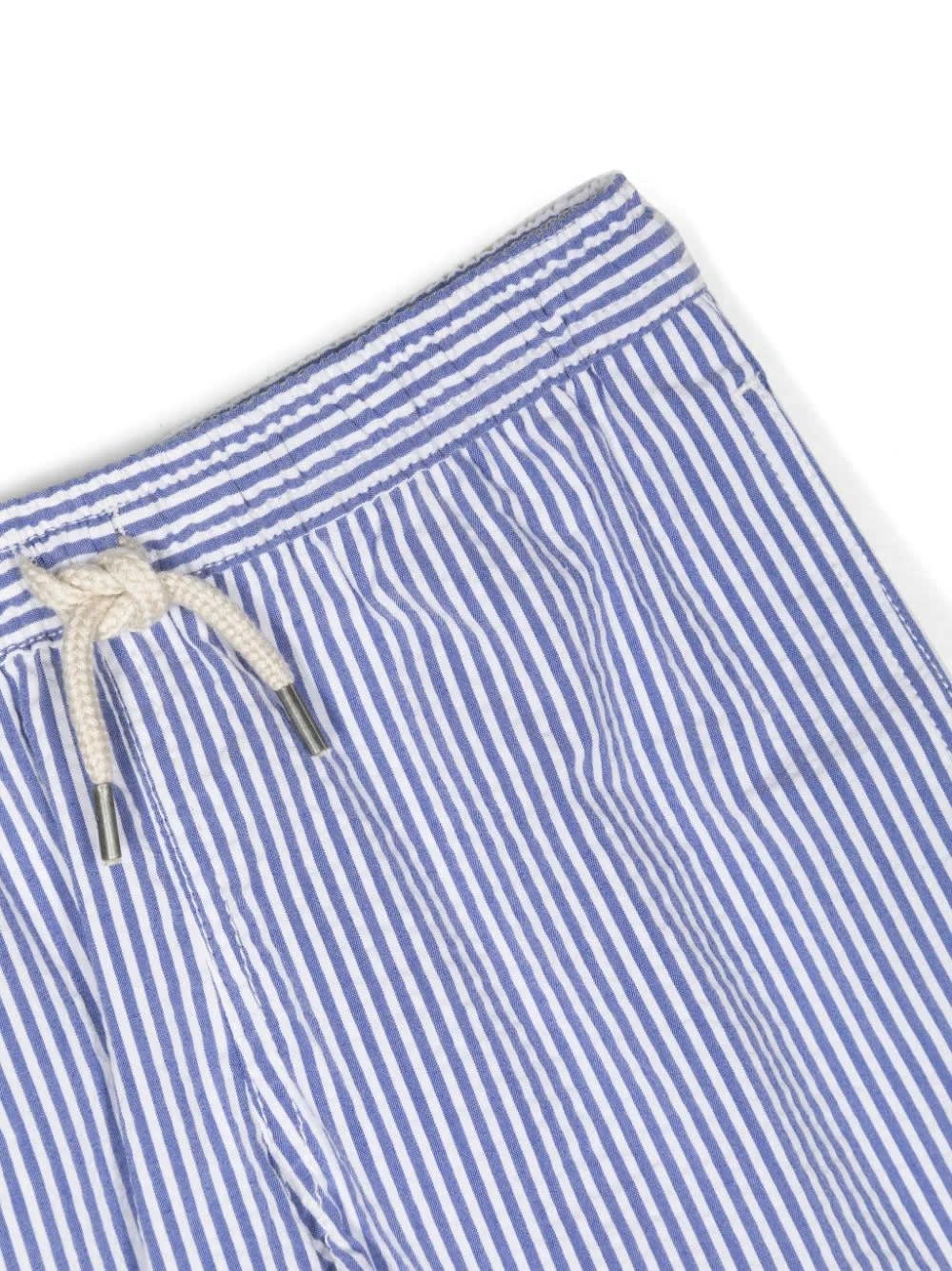 Shop Ralph Lauren Blue Striped Swim Shorts With Pony