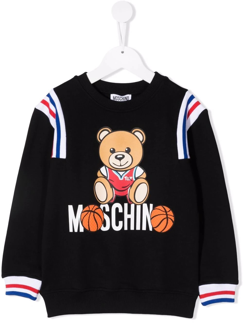 Moschino Kids Black Sweatshirt With Striped Inserts And Basketball Teddy Bear Print