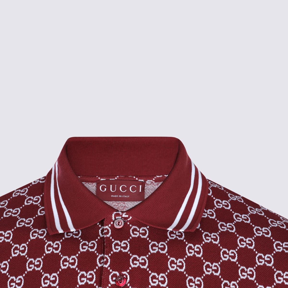 Gucci Men Red Polo Shirt With Striped Classic Collar In Gg Jacquard Cotton Man In Red
