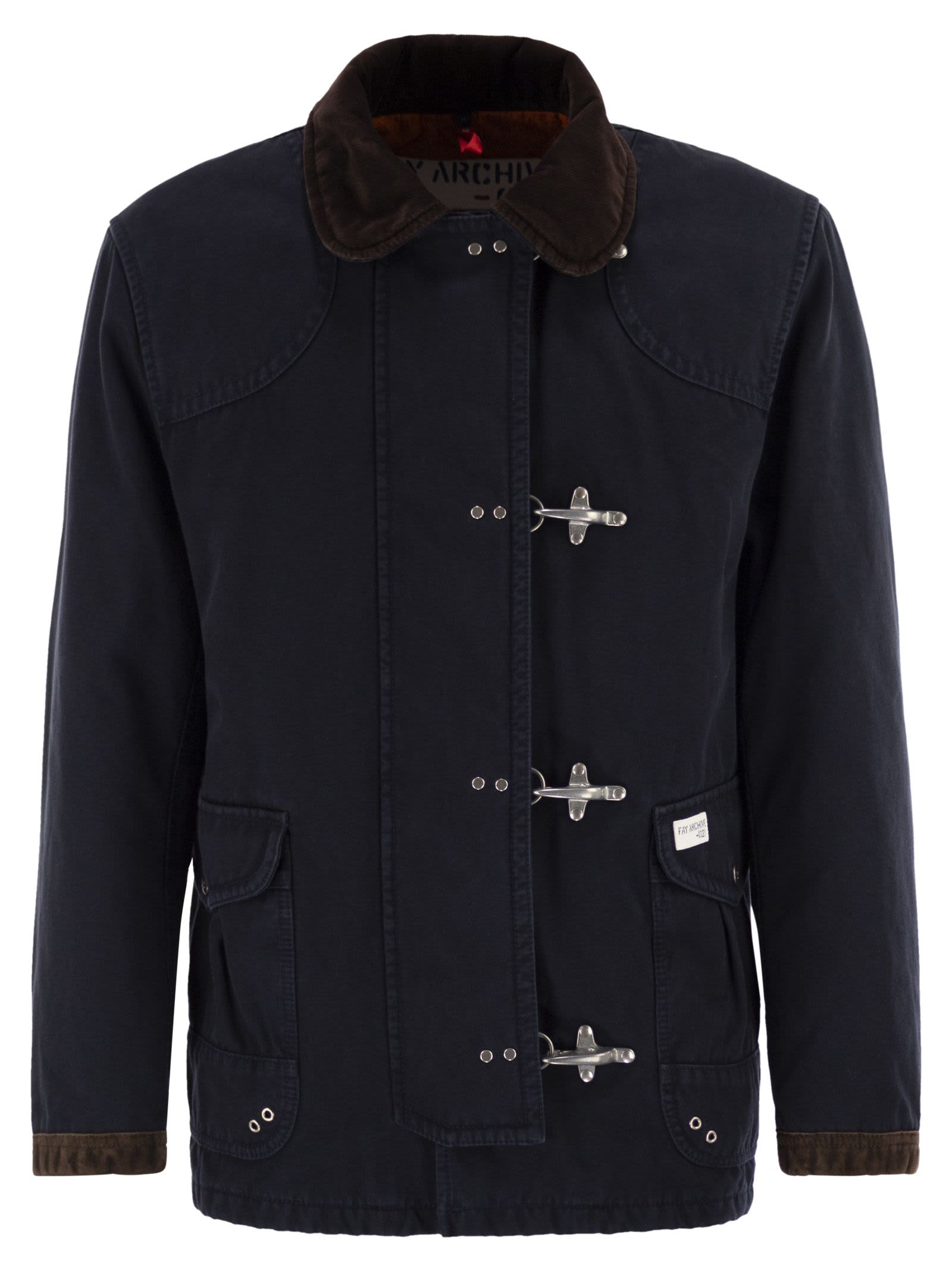Fay Wool Blend Jacket With Front Pockets And Contrast Collar In Black