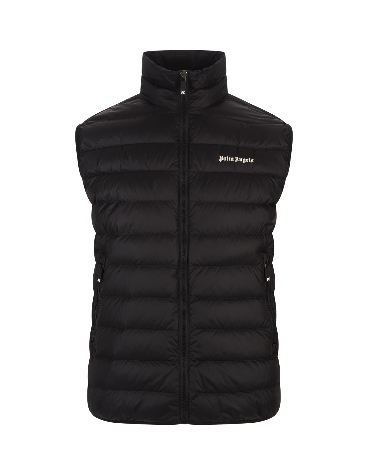 Shop Palm Angels Black Padded Gilet With Logo