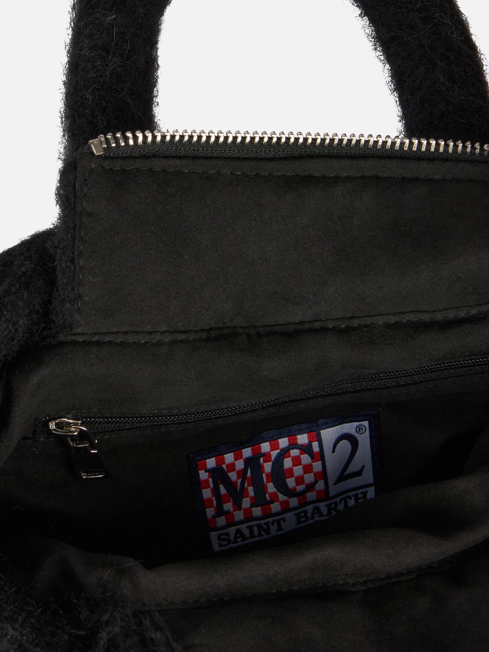Mc2 Saint Barth Wooly Mini Vanity Fringed Black Bag In Black
