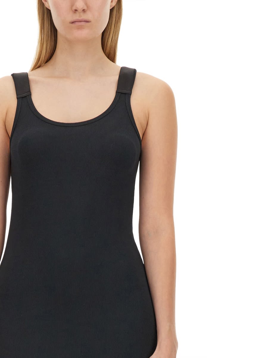 Helmut Lang Ribbed Texture Scoop Neckline Slim Fit In Black