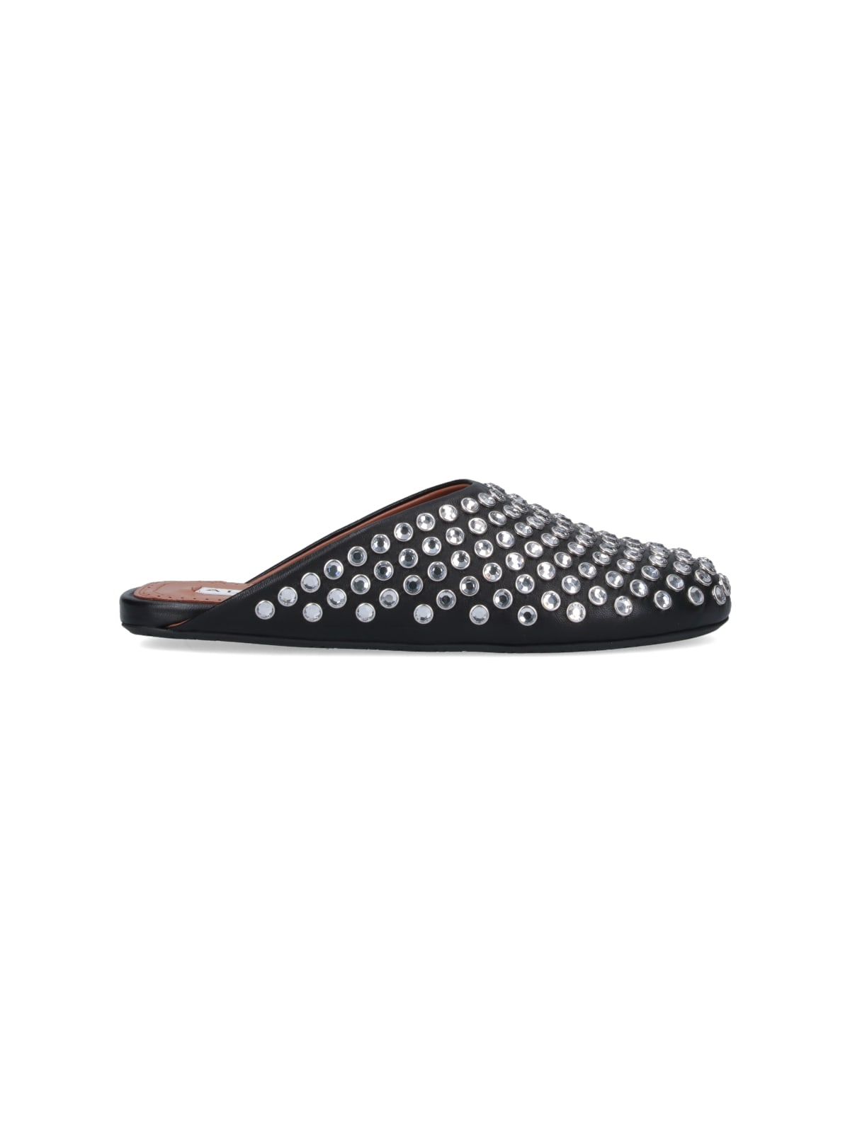 Alaïa Women Black Nappa Leather Rhinestone Flat Mules In Black