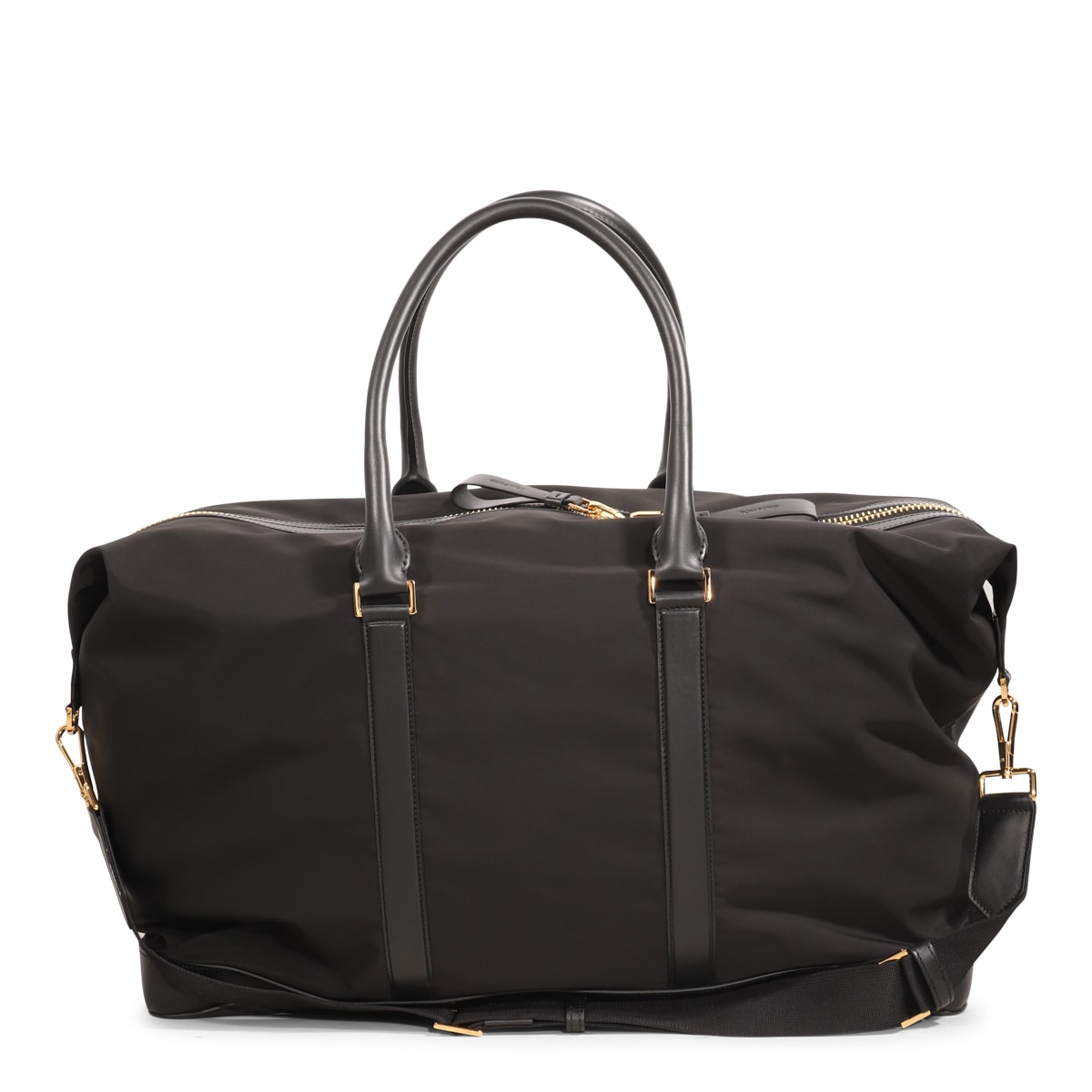 Shop Tom Ford Black Leather And Nylon Logo Patch Duffel Bag