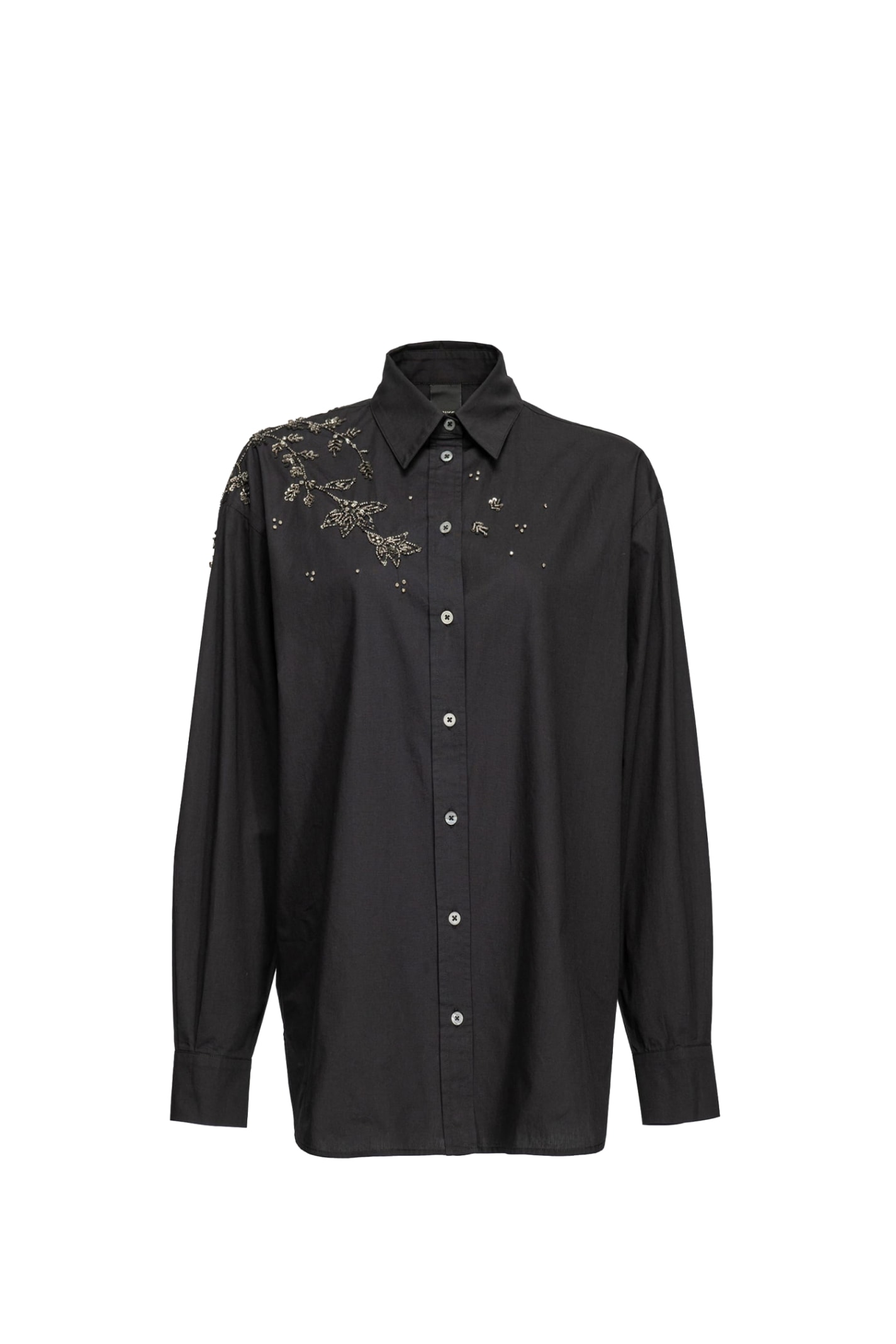 Pinko Poplin Shirt With Floral Embroidery