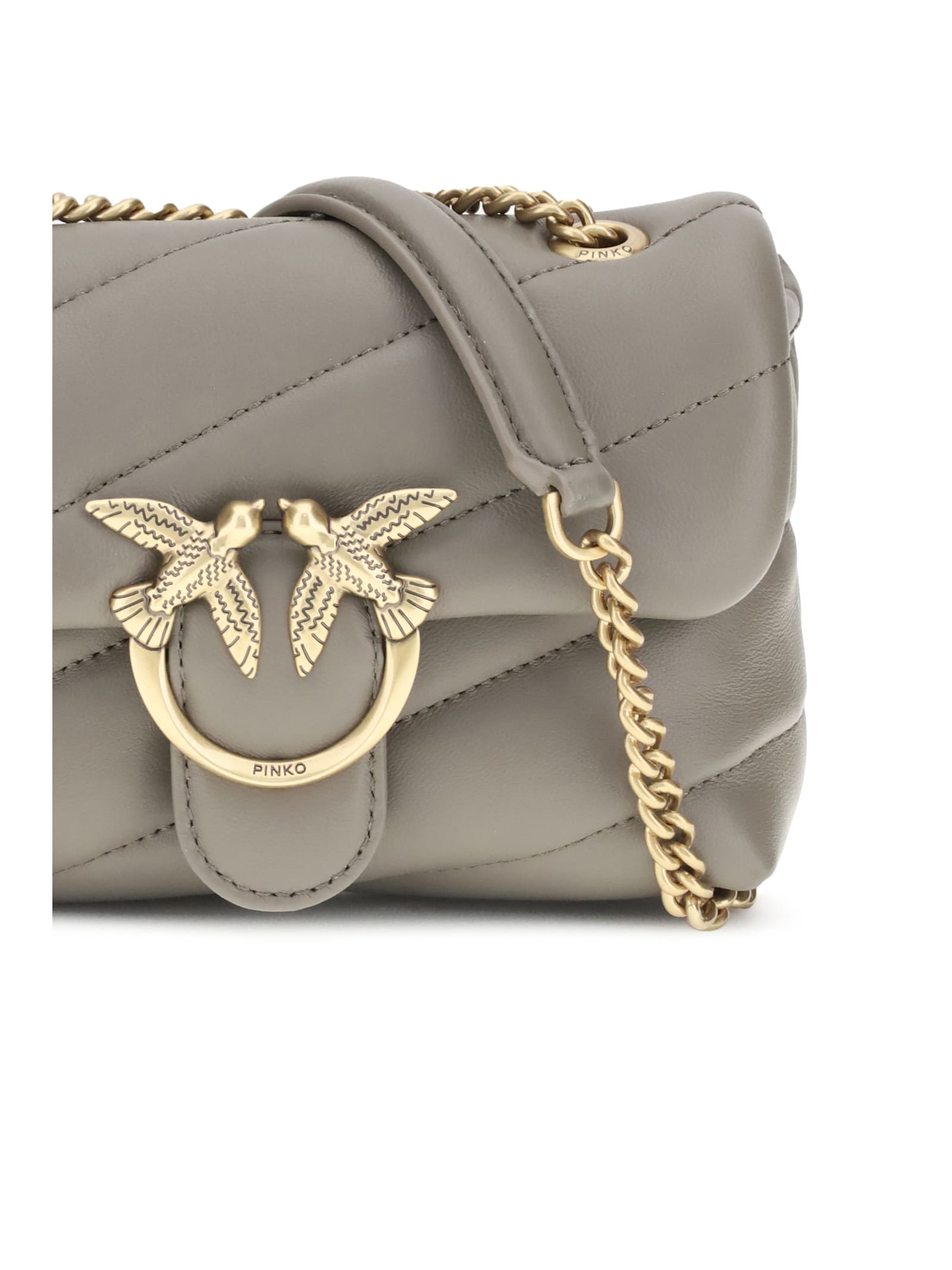 Pinko Love Quilted Logo-embellished Shoulder Bag In Gray