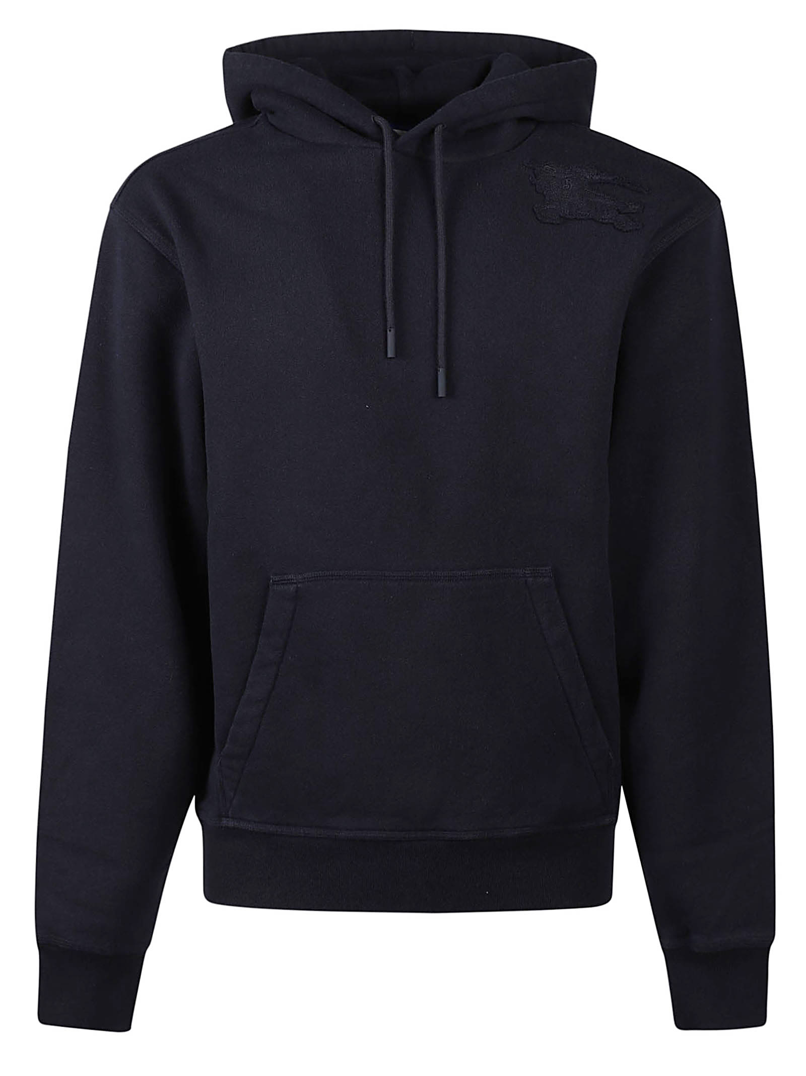 Shop Burberry Logo Embroidered Hoodie In Navy