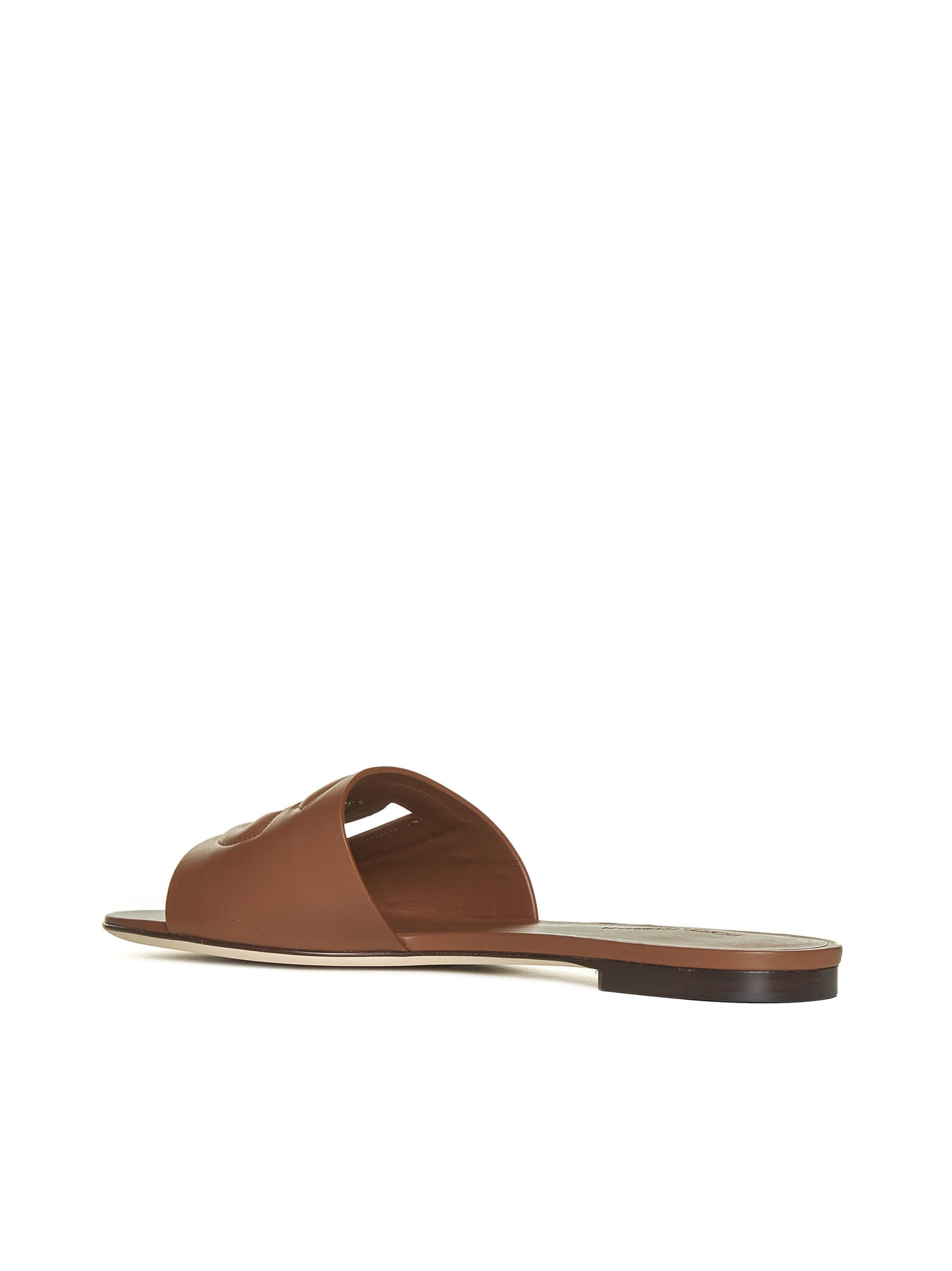 Dolce & Gabbana Slide Sandals With Cut Out Logo In Marrone Chiaro
