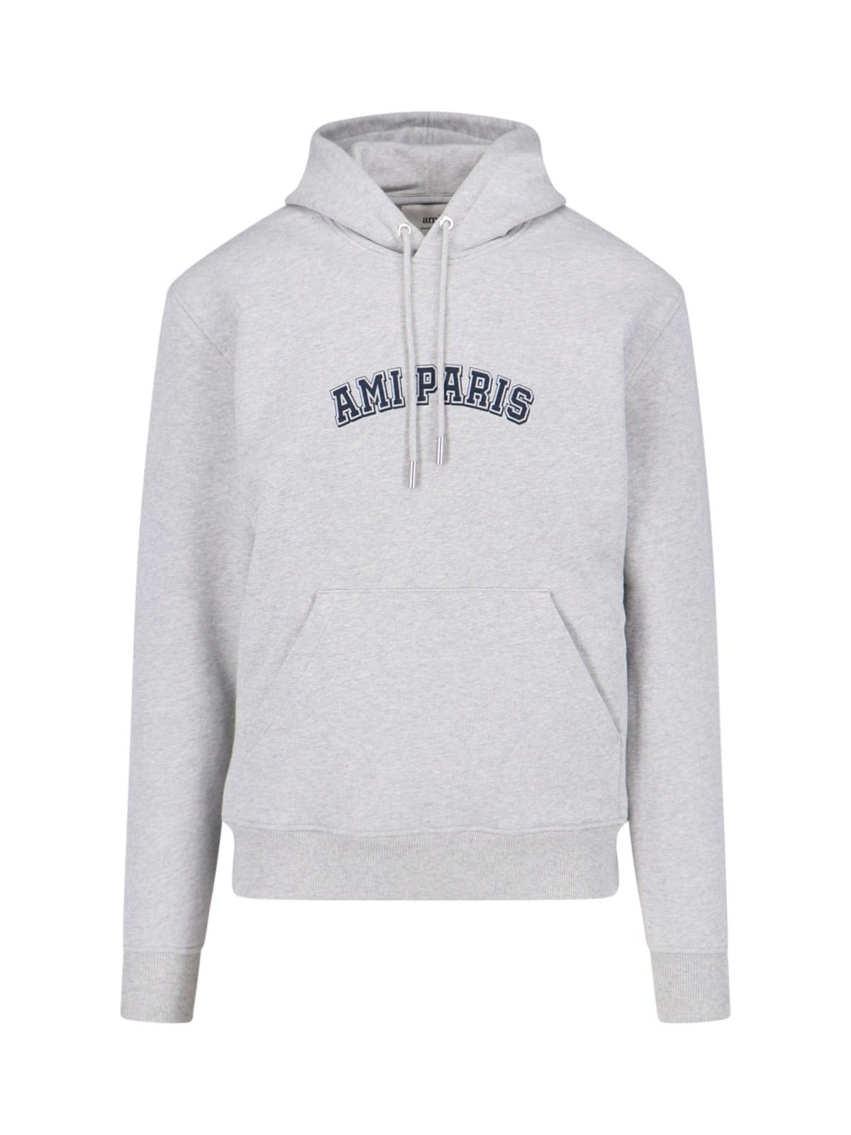 Shop Ami Alexandre Mattiussi Paris Logo Hoodie In Gris Cendre Chine