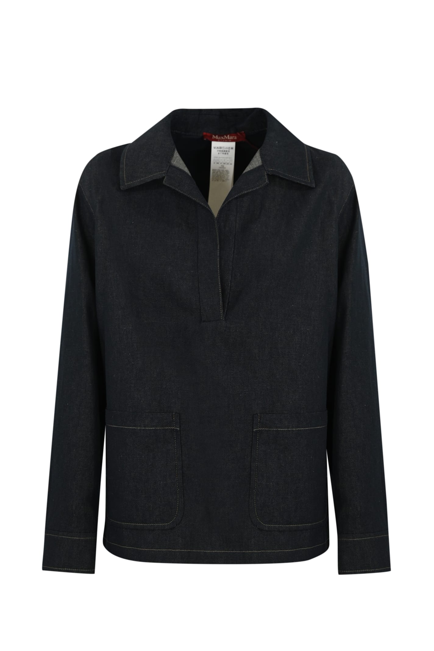 Max Mara Blouse In Cotton And Linen Drill In Blu