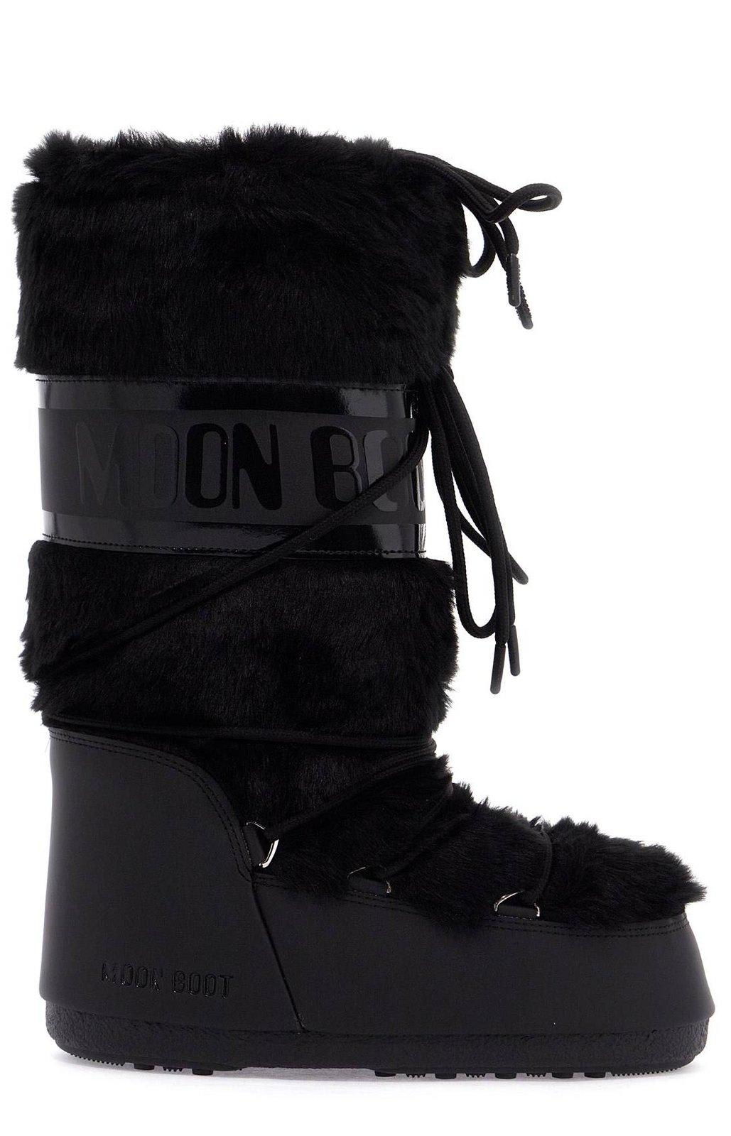 Moon Boot Logo Printed Lace-up Snow Boots In Black