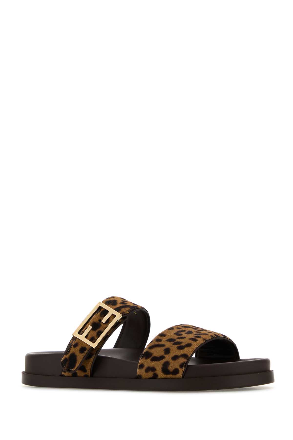 Fendi Animal Print Flat Sole Open Toe Slippers In Brown
