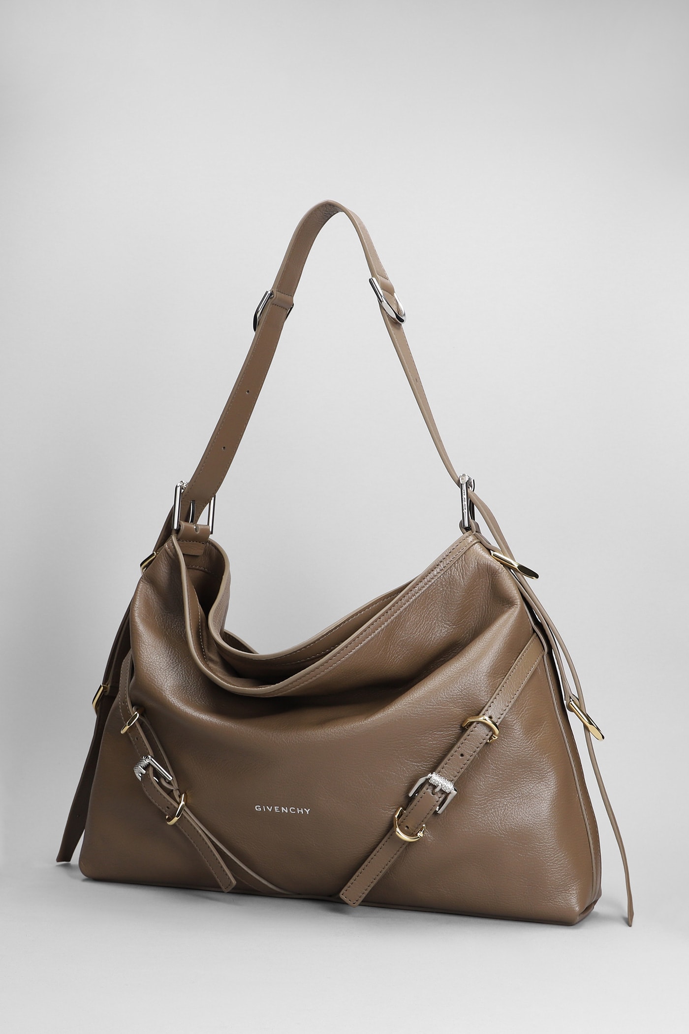 Shop Givenchy Voyou Medium Shoulder Bag In Taupe Leather