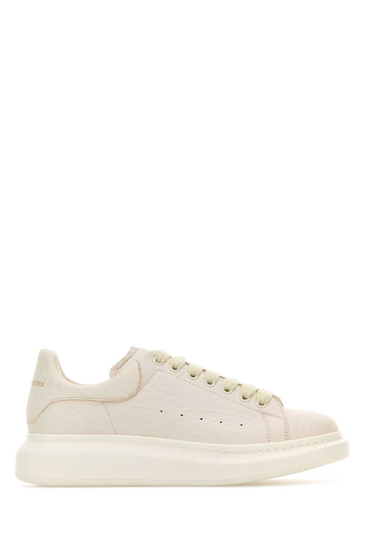 Shop Alexander Mcqueen White Leather Sneakers With White Leather Heel In Offwhite