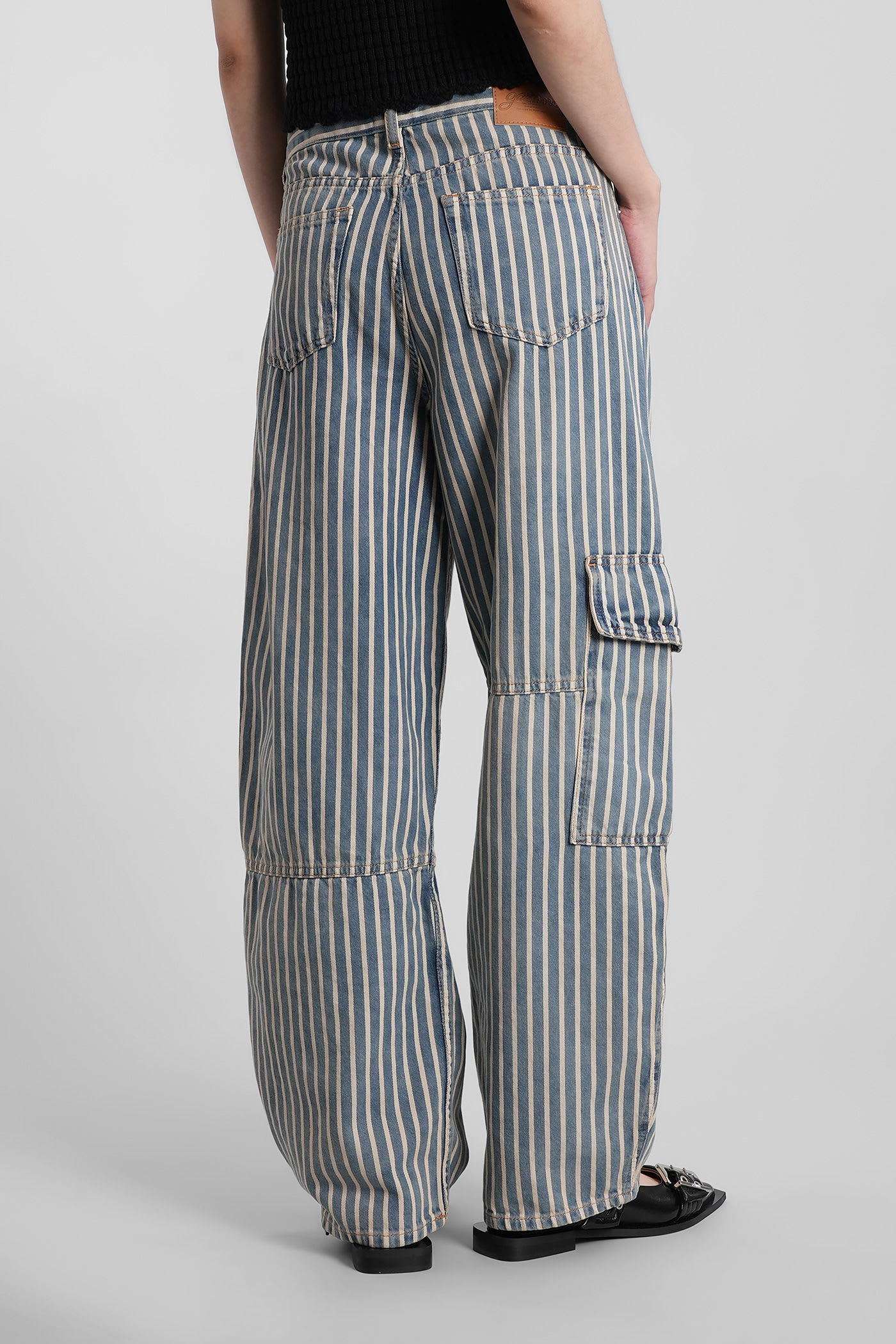 Ganni Light Stripe Denim Carpenter Jeans In Multi