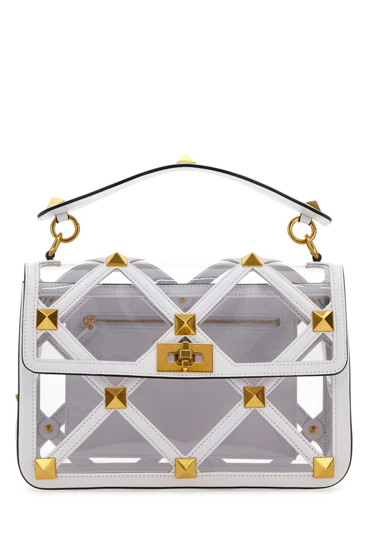 Shop Valentino White Polymeric Material And Leather Large Roman Stud Handbag In Yl0