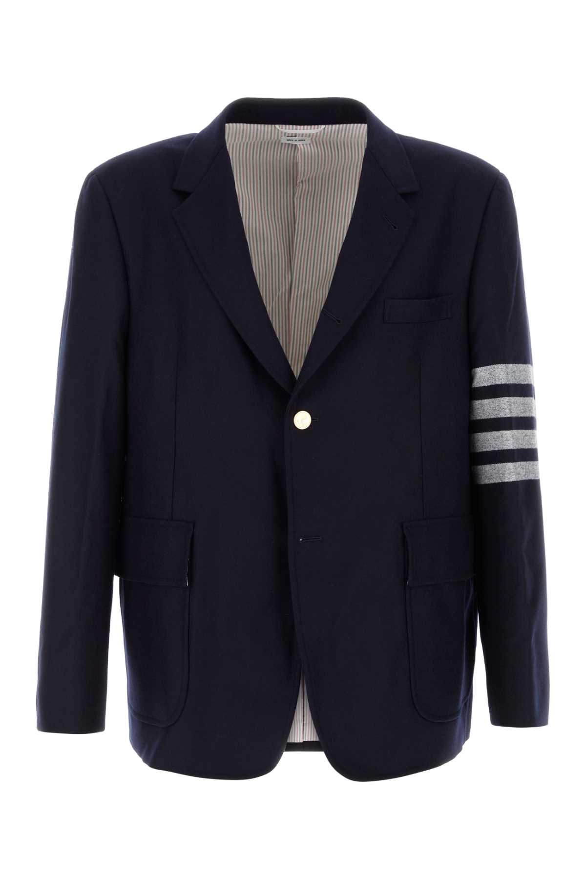 Shop Thom Browne Navy Blue Wool Blend Blazer