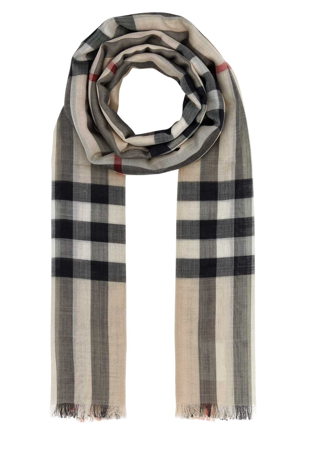 Shop Burberry Embroidered Wool Blend Foulard In Stonecheck