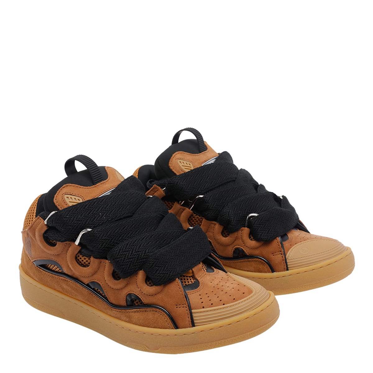 Lanvin Suede Sneakers With Rubber Sole And Pull Tab In Brown