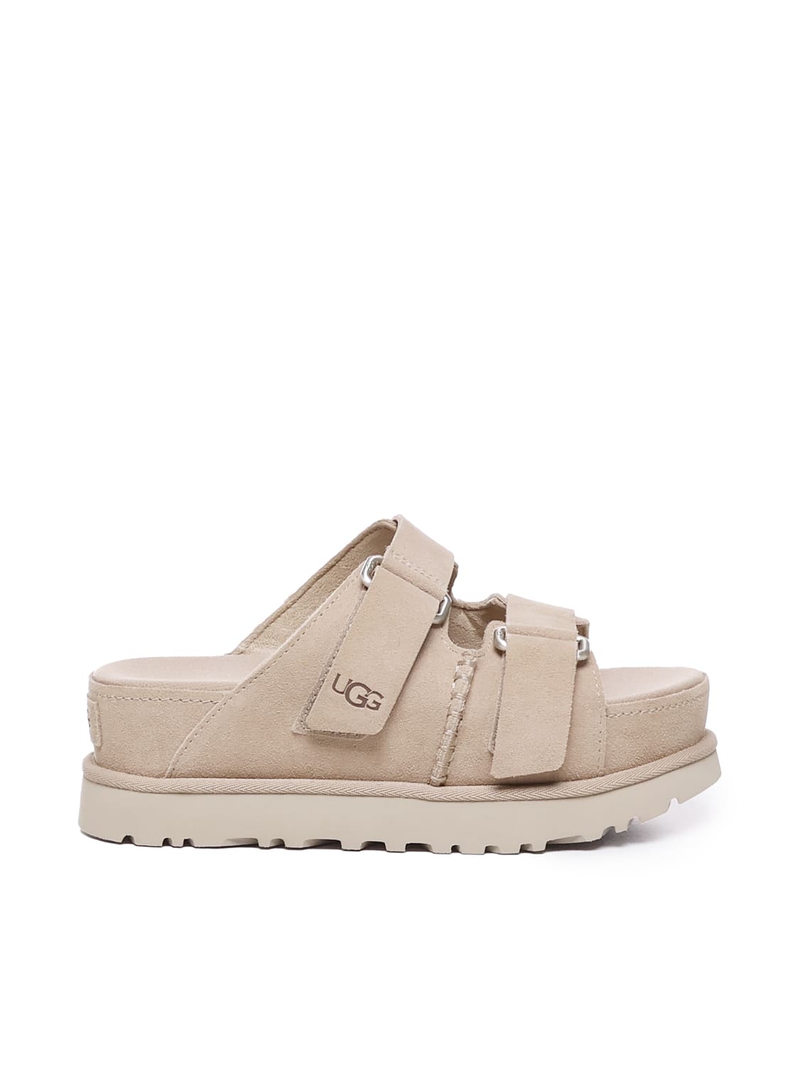 Shop Ugg Suede Sandals With Buckles In Nude