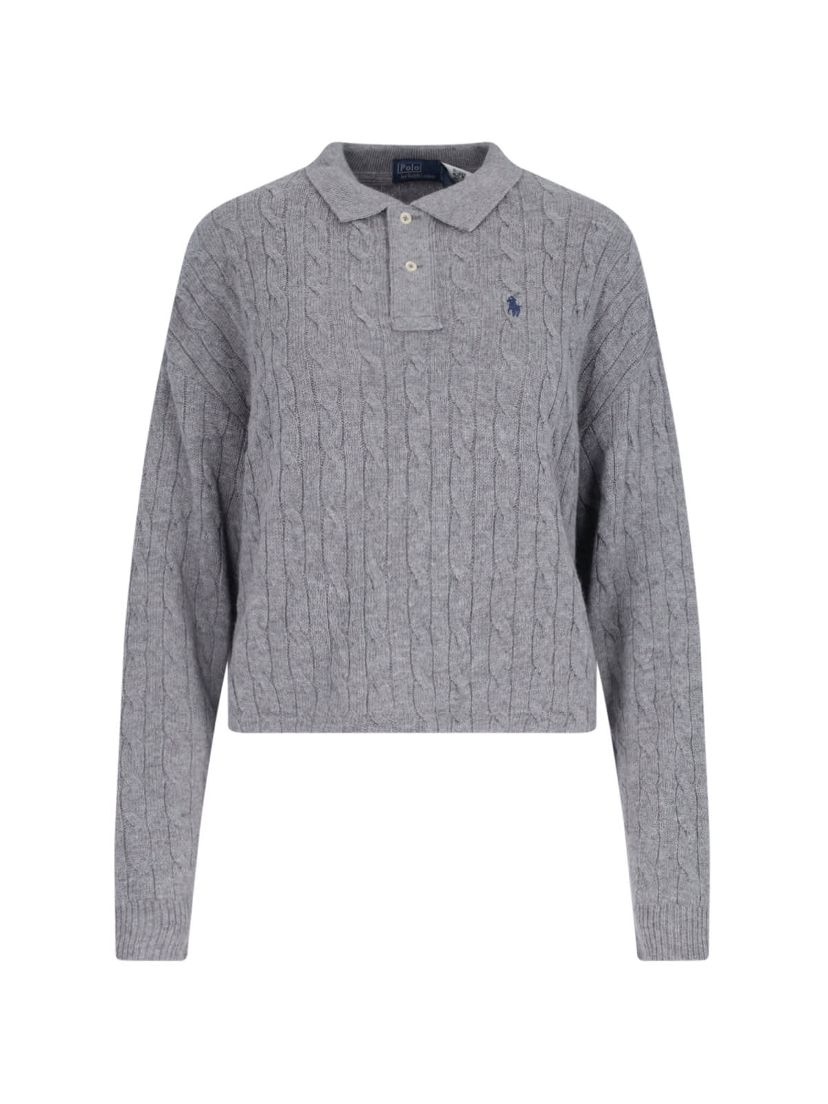 Shop Polo Ralph Lauren Braided Knit Polo Shirt In Gray