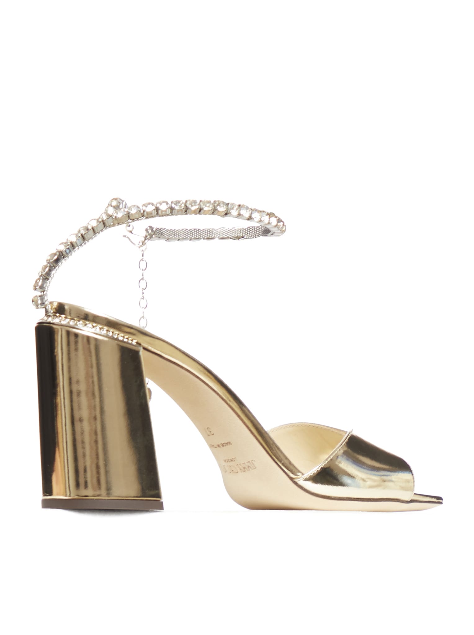 Shop Jimmy Choo Saeda Embellished Heeled Sandals In Gold Crystal Honey