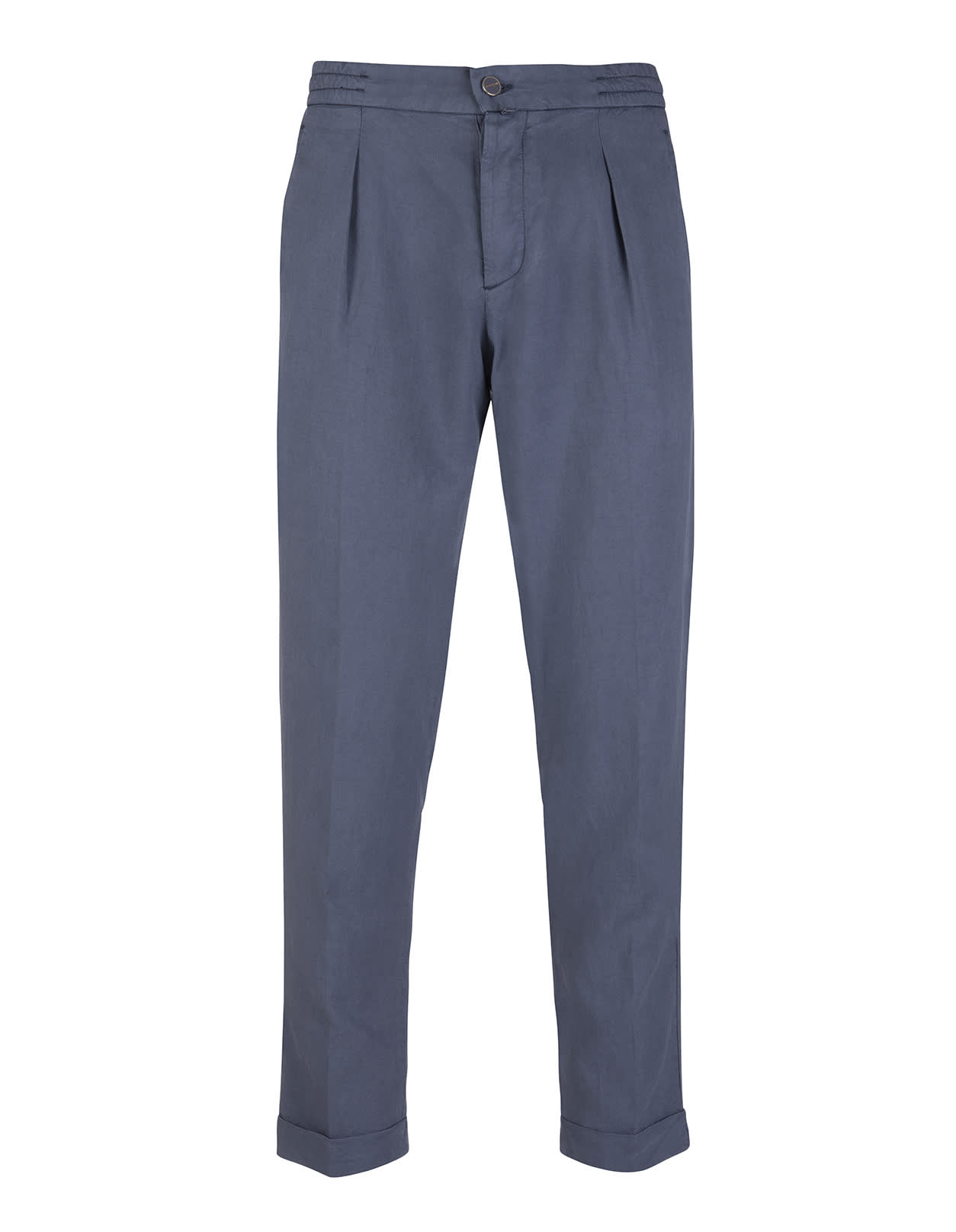 Kiton Man Navy Blue Trousers With Elasticated Waist And French Pince