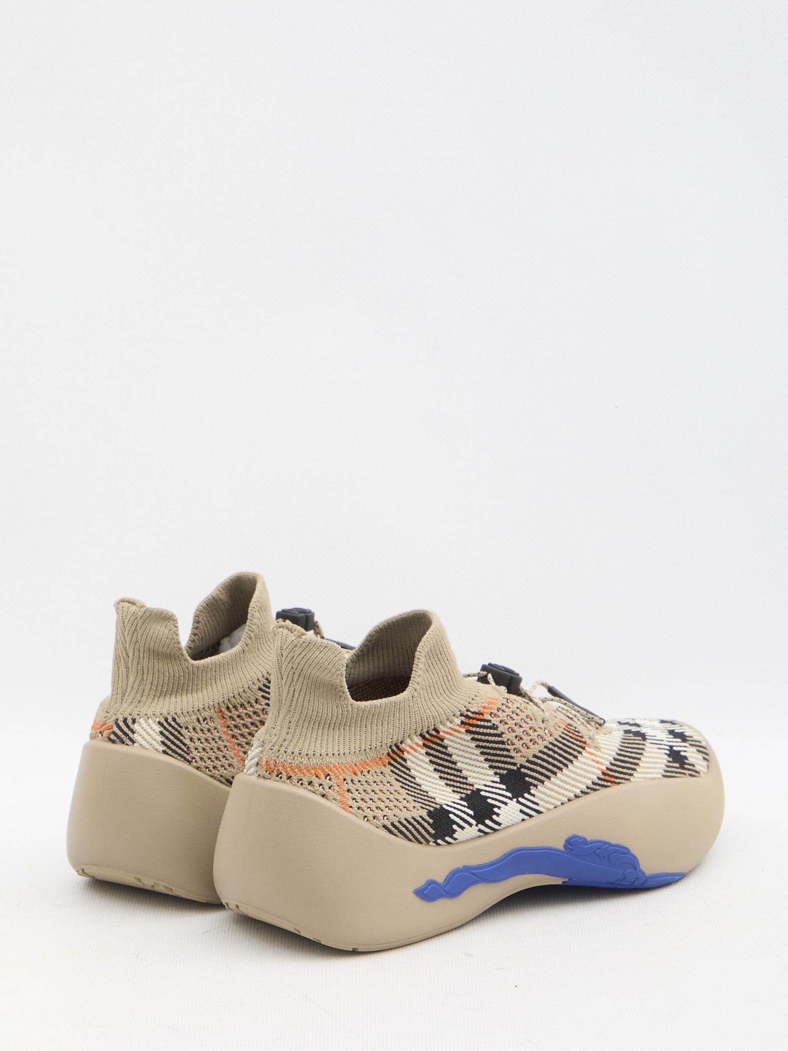 Shop Burberry Check Knit Neptune Sneakers In Beige