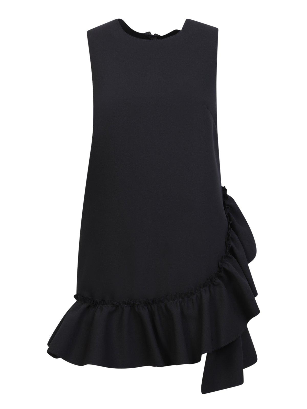 Shop Msgm Ruffled Crewneck Sleeveless Dress In Black