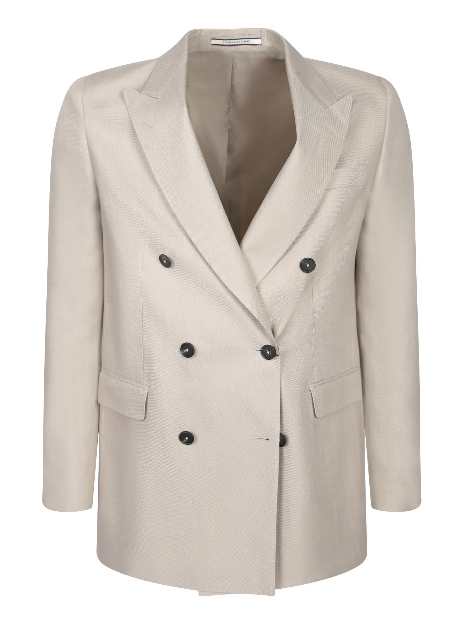 Tagliatore Double-breasted Beige Linen Jacket With Flap Pockets