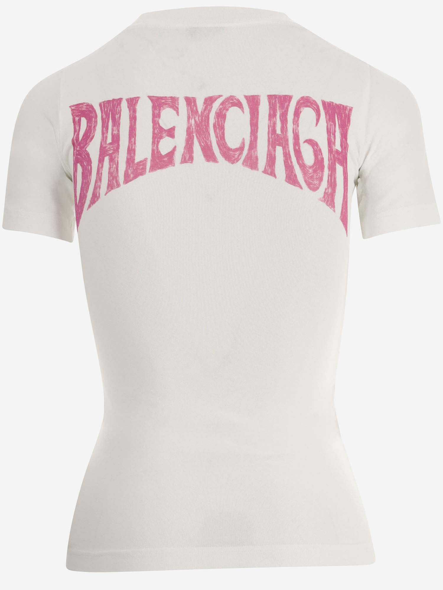 Shop Balenciaga Stretch Cotton T-shirt With Graphic Print In White/pink