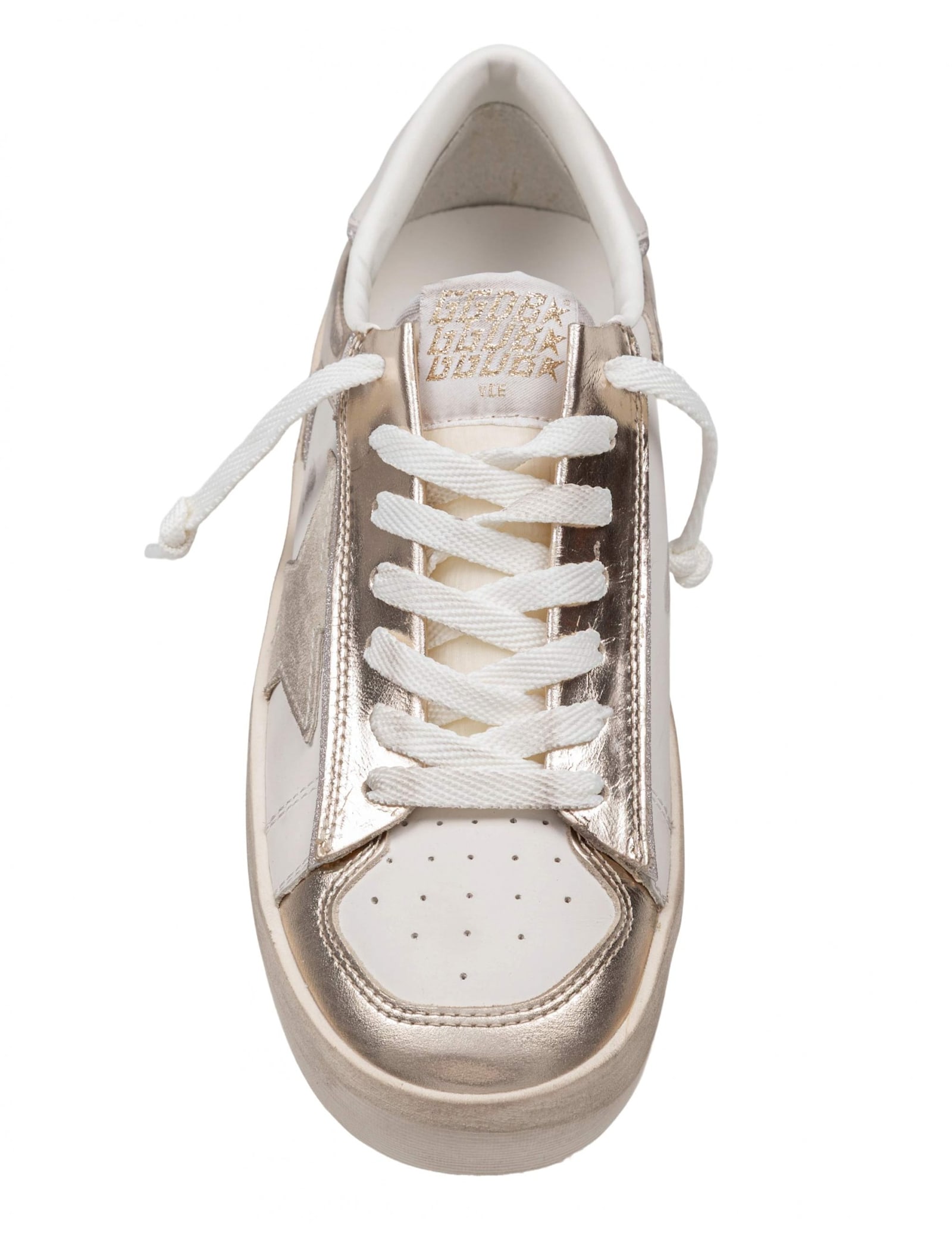 Golden Goose Sneakers Stardan In Leather Color White And Platinum In Silver