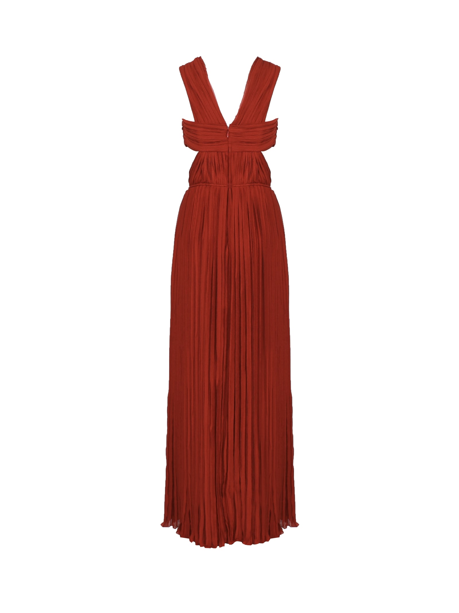 Shop Chloé Long Cut-out Dress In Silk In Peppery Red