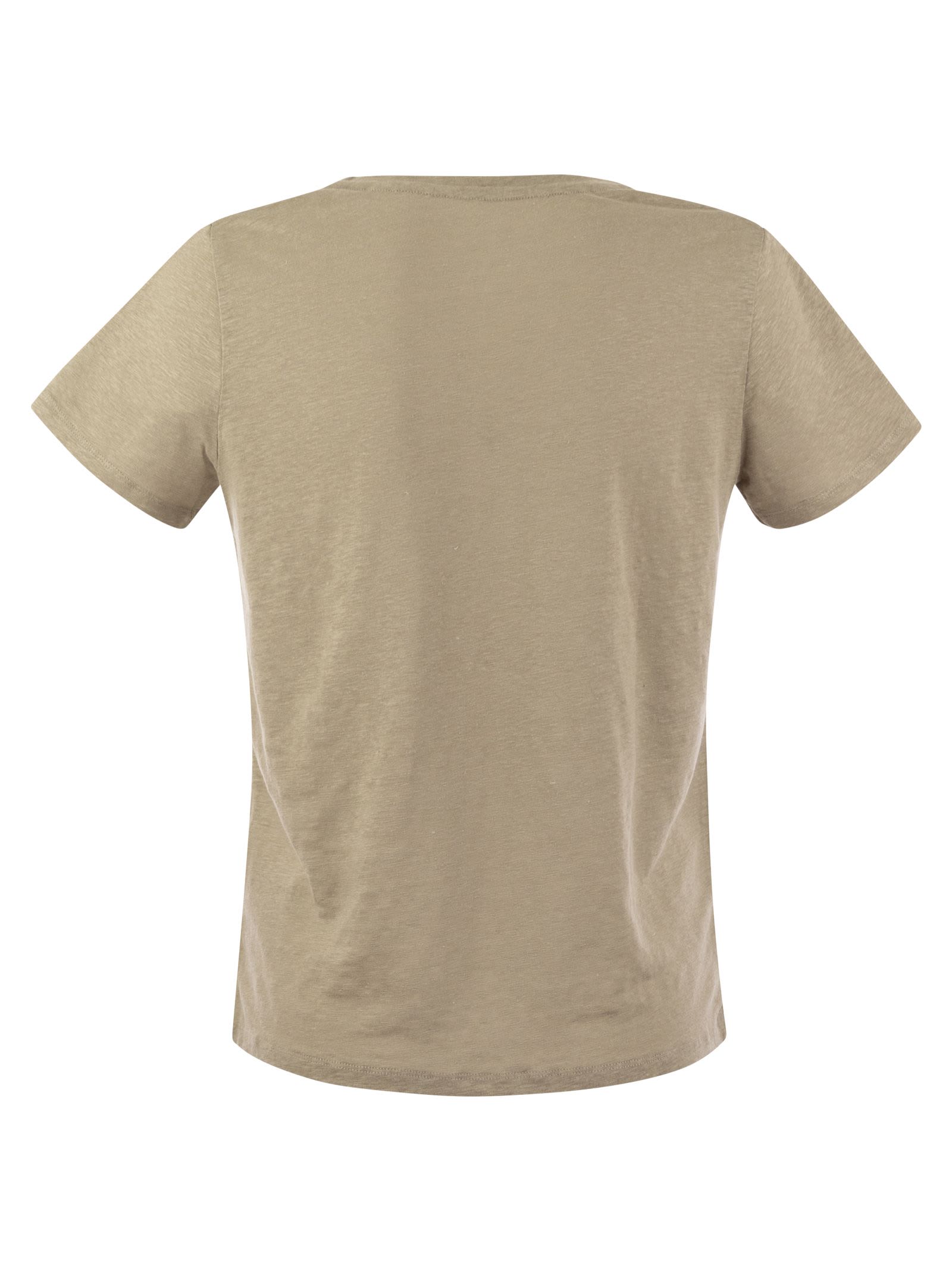 Shop Majestic Linen V-neck T-shirt With Short Sleeves In Sand