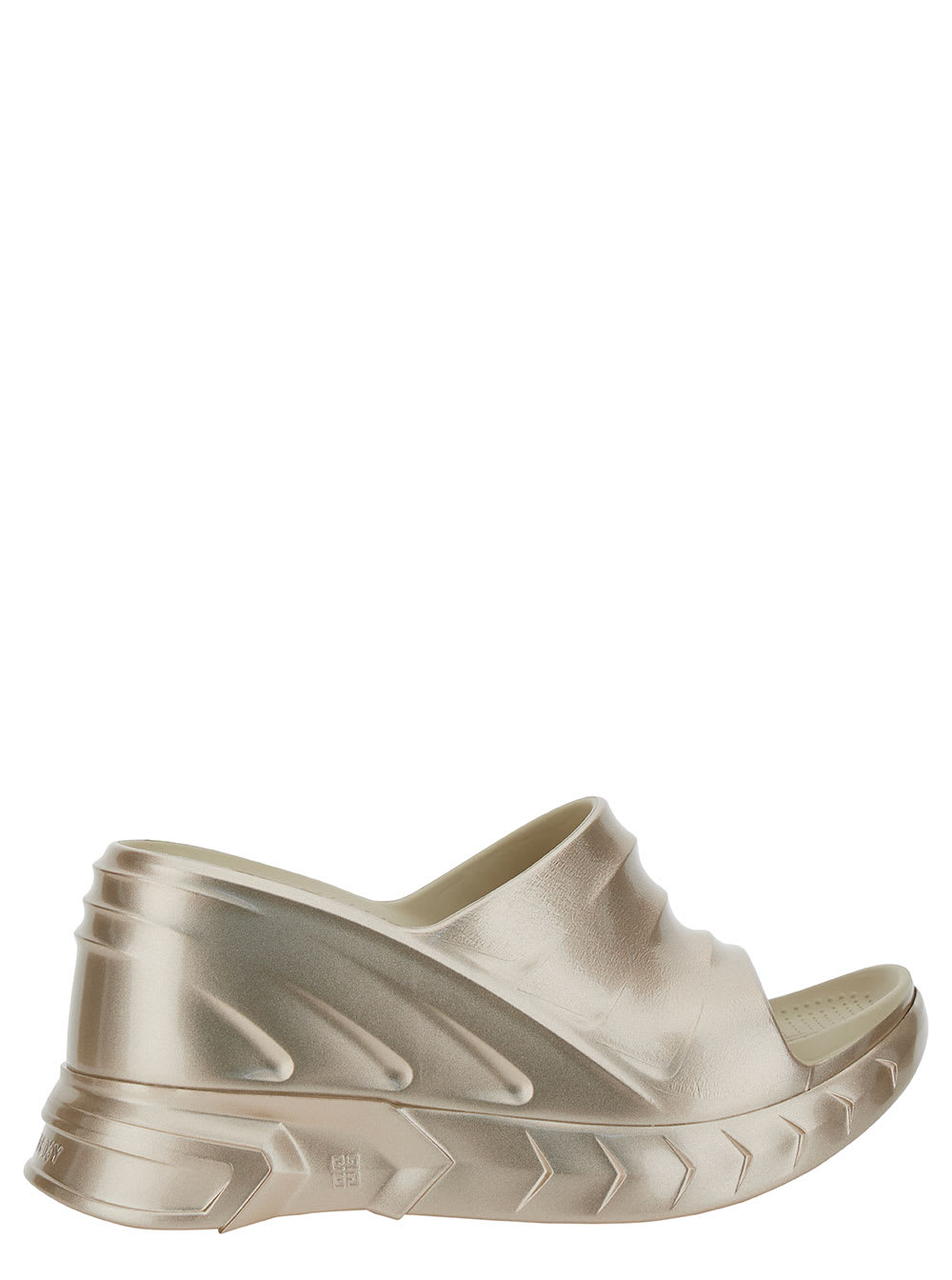 GIVENCHY MARSHMALLOW GOLD-TONED WEDGE SANDALS WITH 4G LOGO IN LAMINATED RUBBER WOMAN