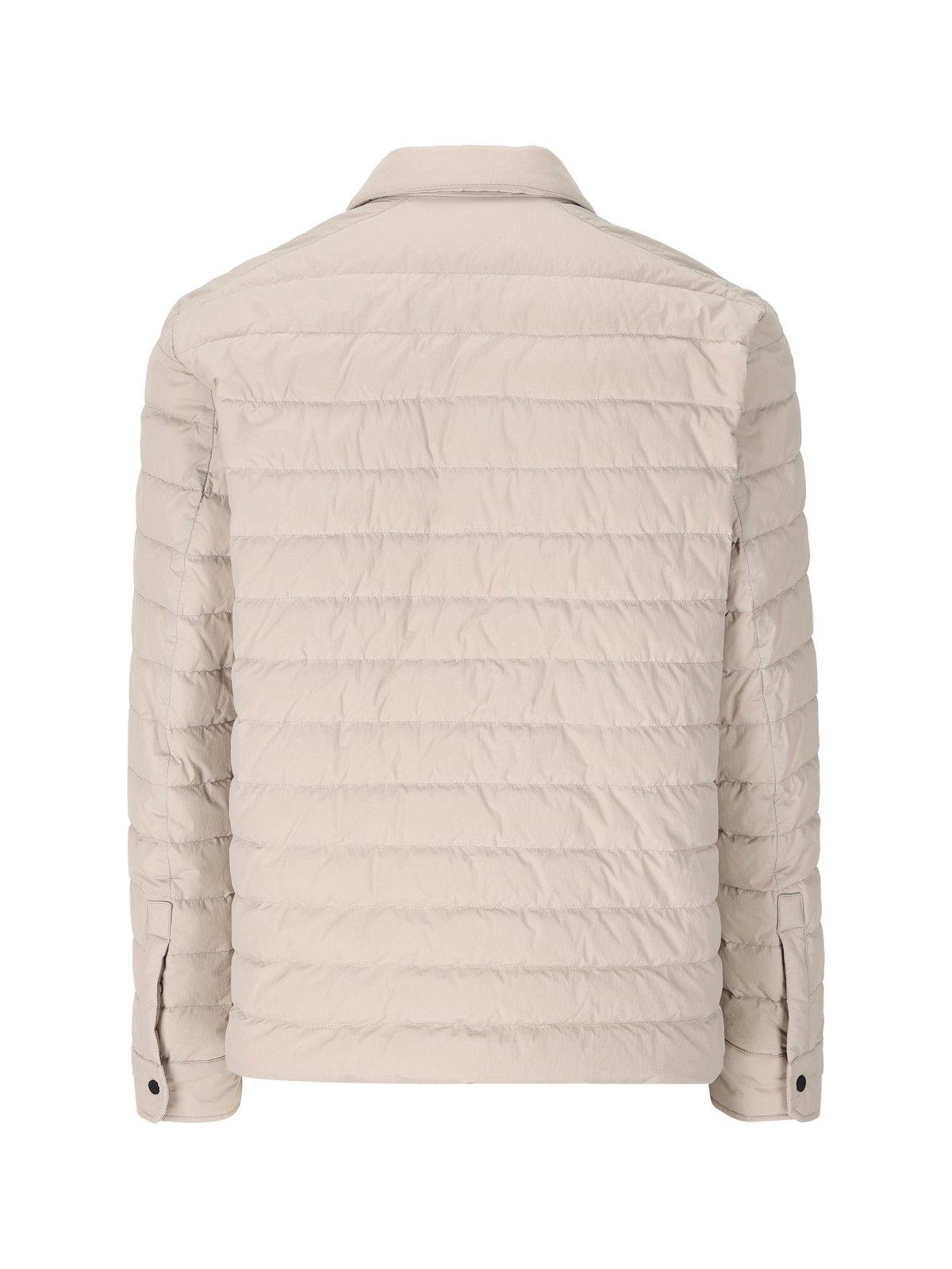 Shop Herno Long Sleeved Quilted Padded Jacket In Natural