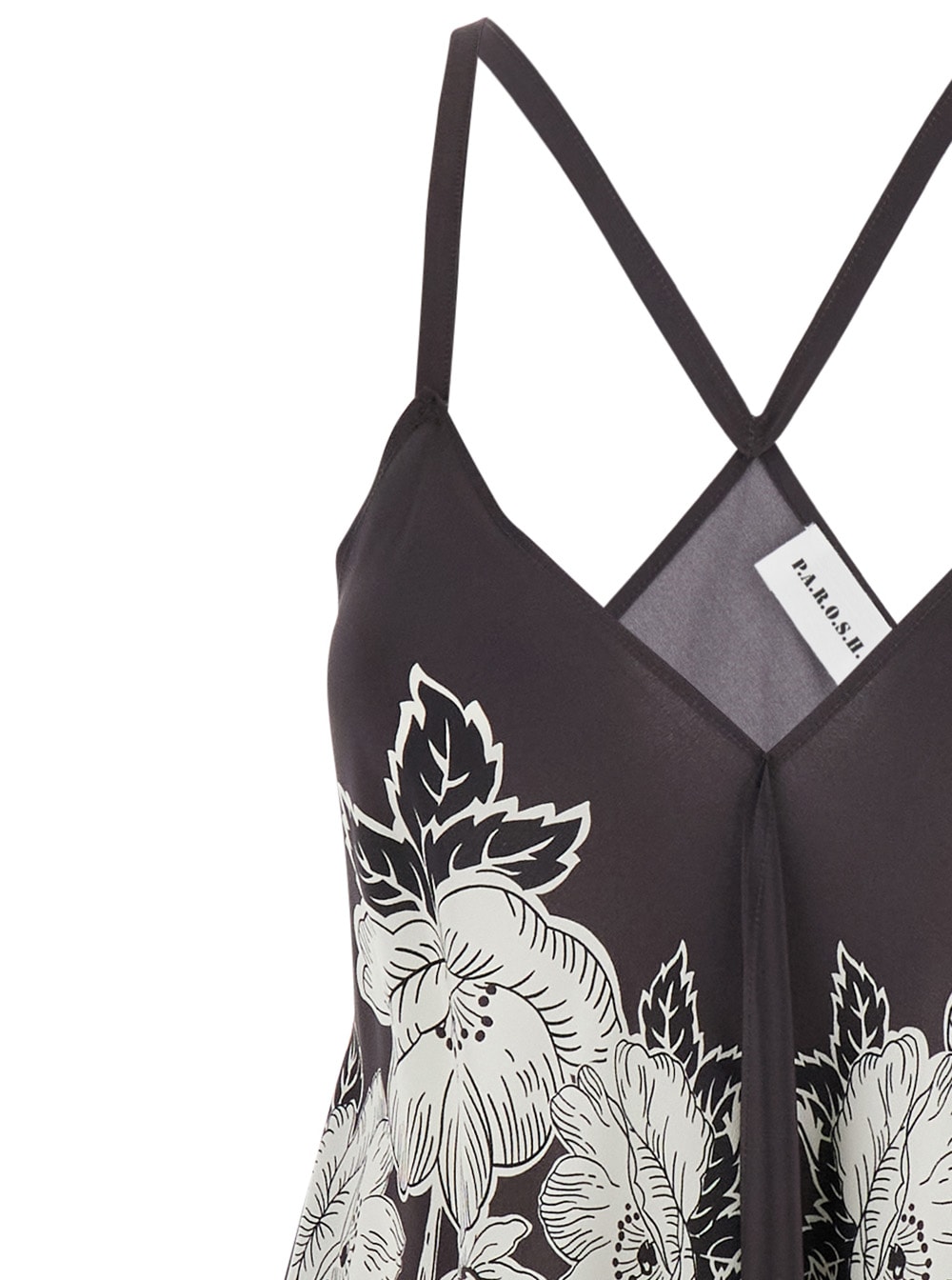 P.a.r.o.s.h White And Black Blouse With Thin Shoulder Straps And All-over Floral Motif In Silk Woman In Multicolor