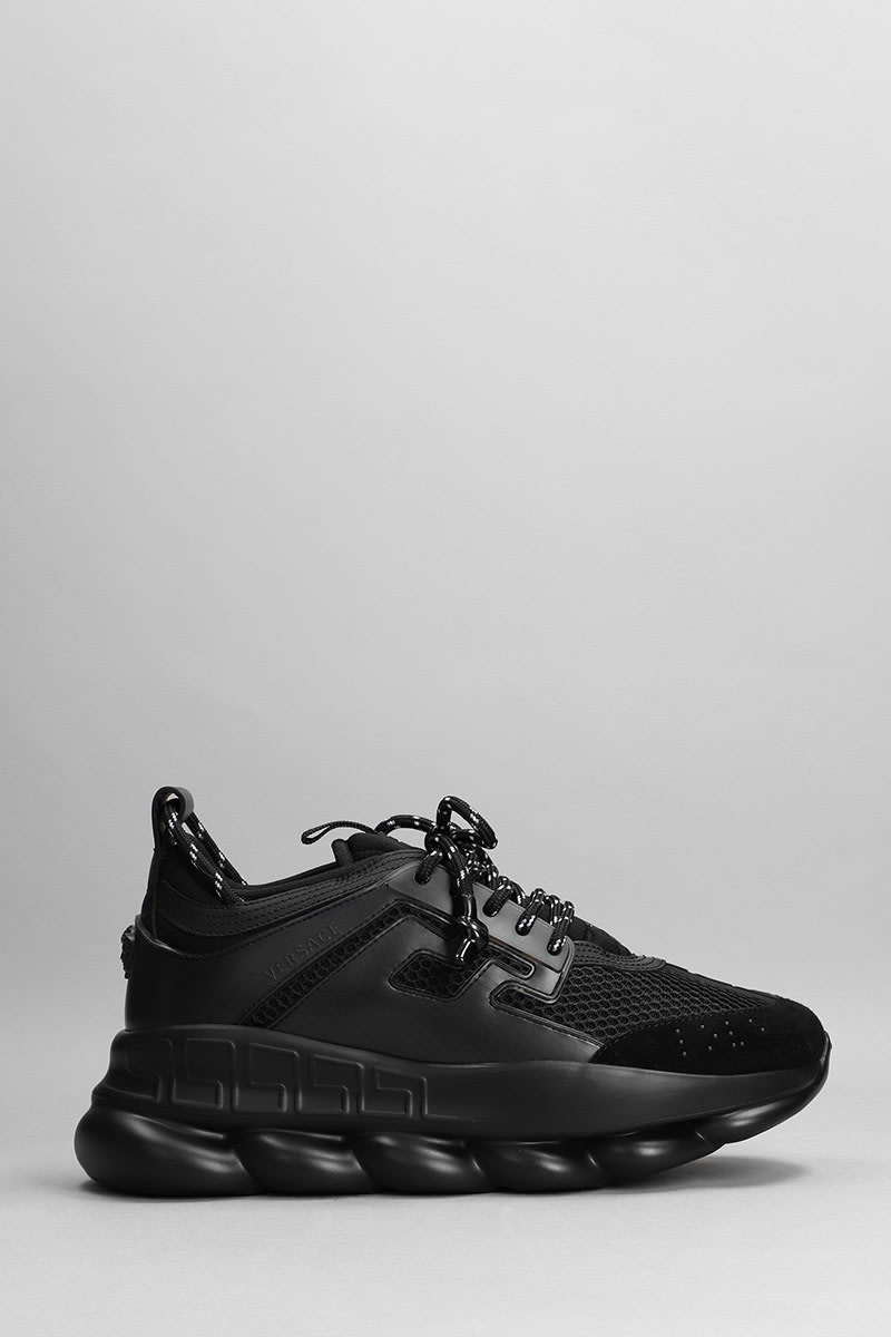 Versace Chain Reaction Sneakers In Black Leather