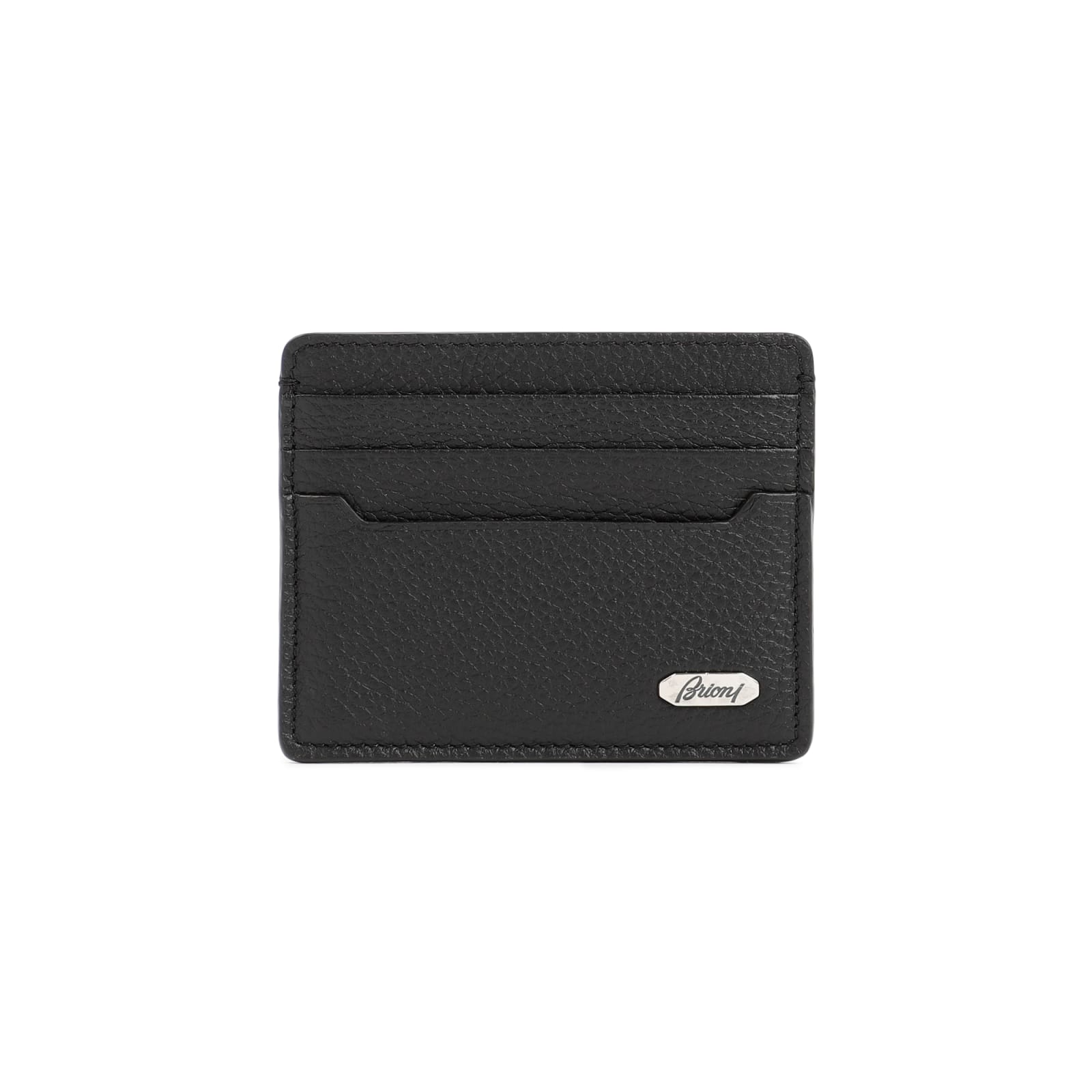 Shop Brioni Leather Card Holder In Black Taupe