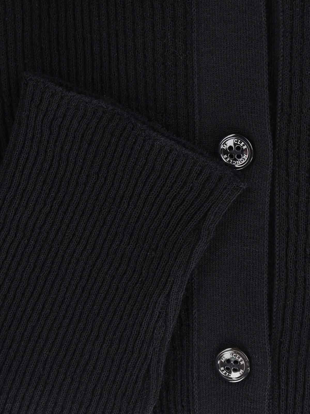 Moncler Sheer Ribbed Cotton Long-sleeve Polo In Black