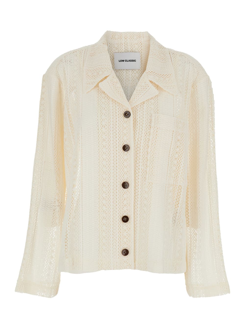 White Jacket With Notched Revers And All-over Lace Embroidery In Cotton Woman