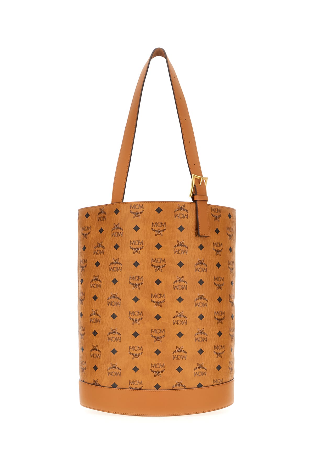 Shop Mcm Printed Synthetic Leather Shoulder Bag In Cognac