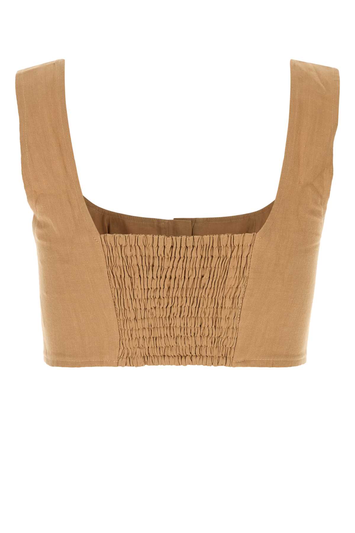 LE KASHA CAMEL LINEN JIRJA CROP-TOP