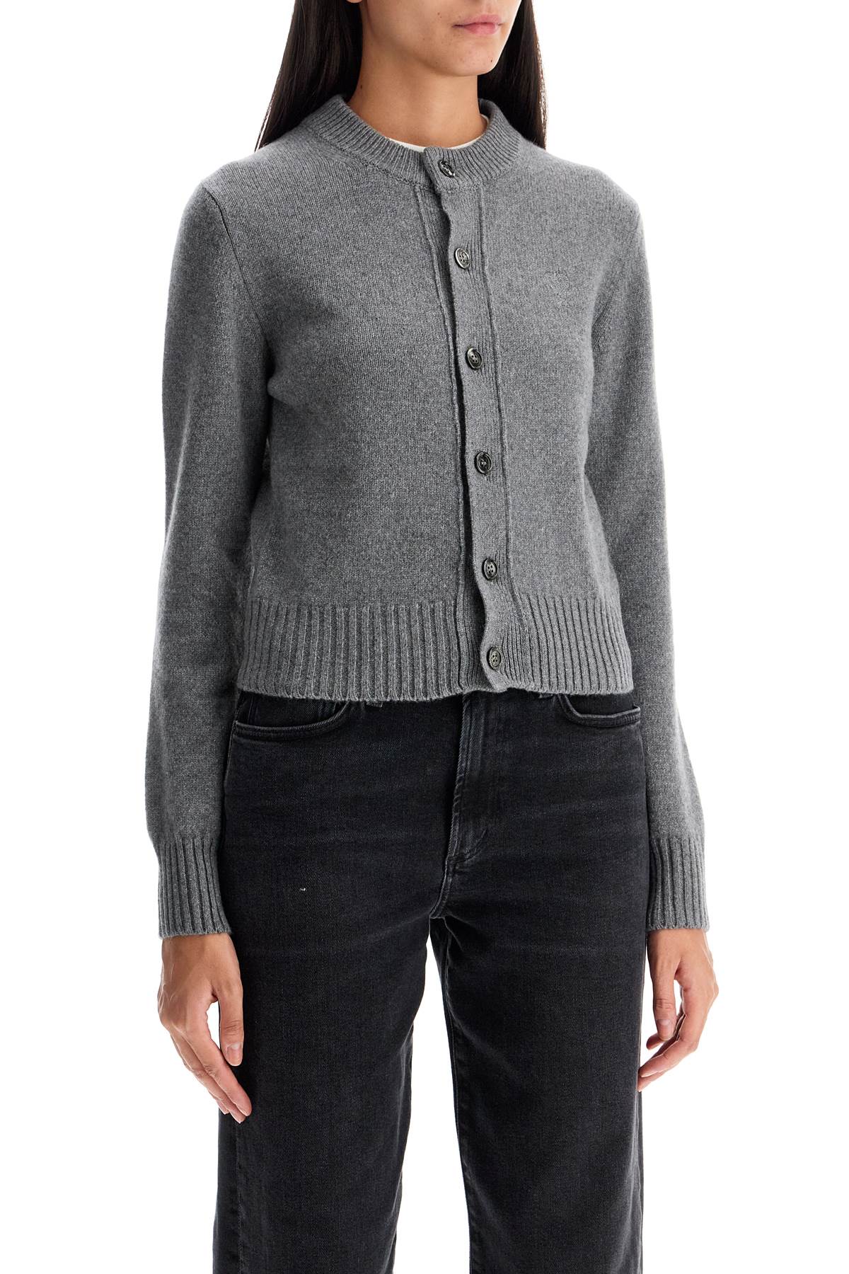 Shop Ami Alexandre Mattiussi Cashmere Crewneck Cardigan In Gris Clair (grey)