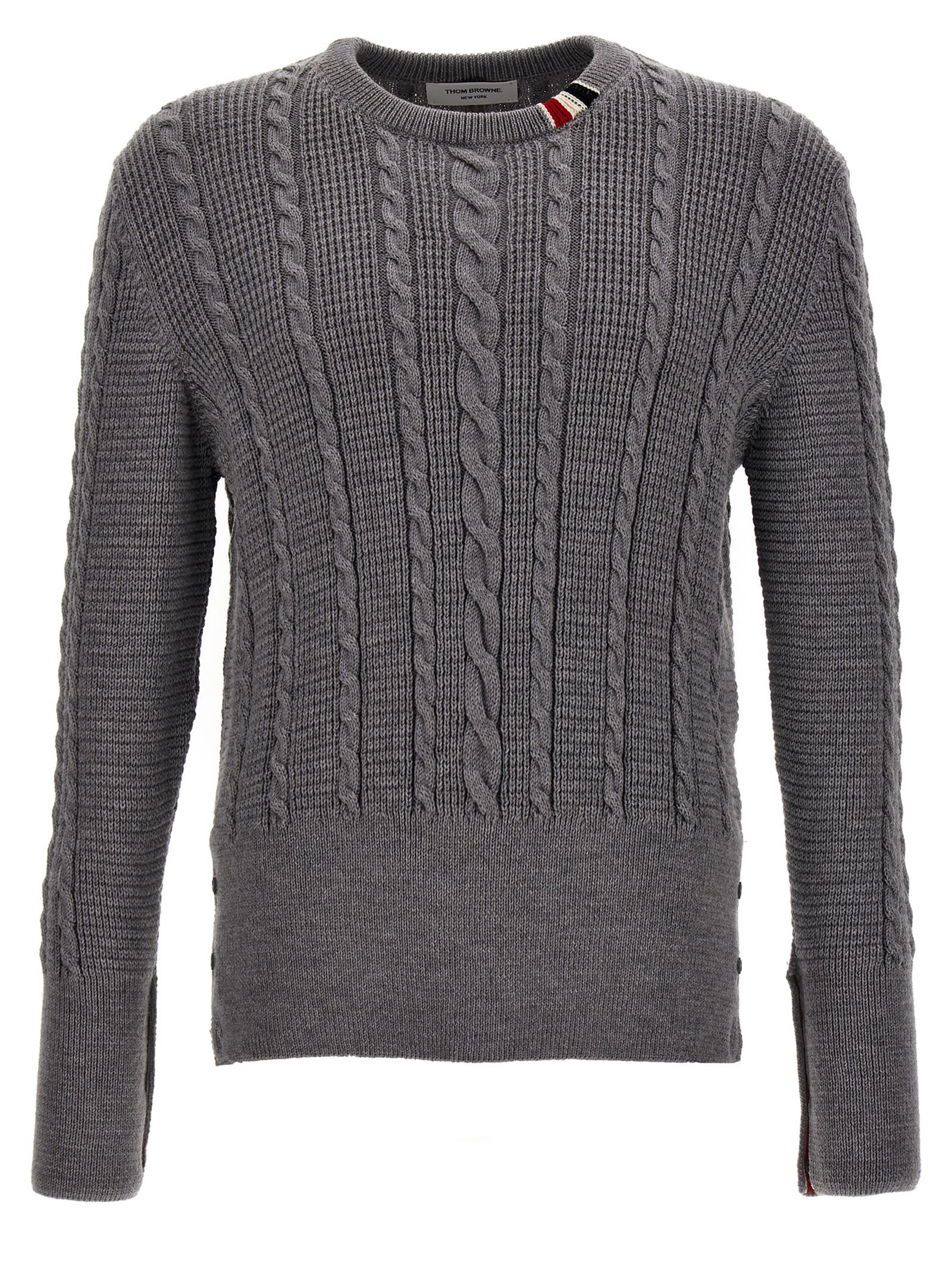 Shop Thom Browne Cable Sweater In Gray