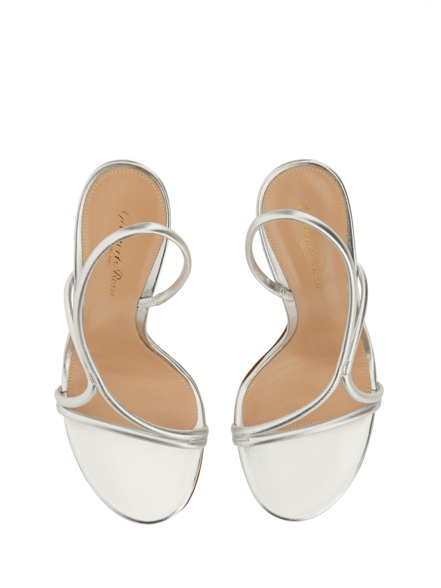 Gianvito Rossi Silver Nappa Silk Strappy Sandals In Metallic