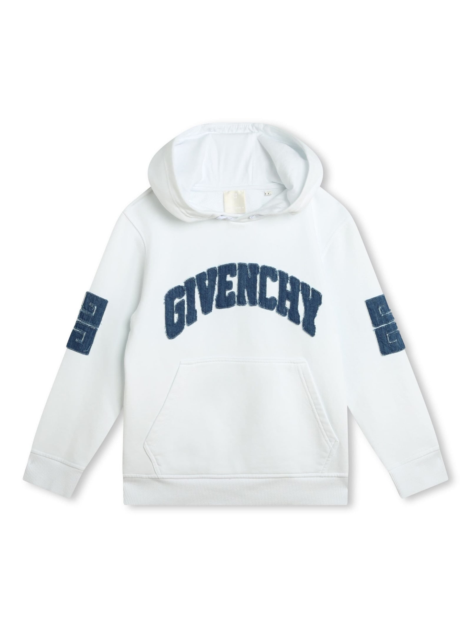Shop Givenchy White Hoodie With Denim  4g Logo