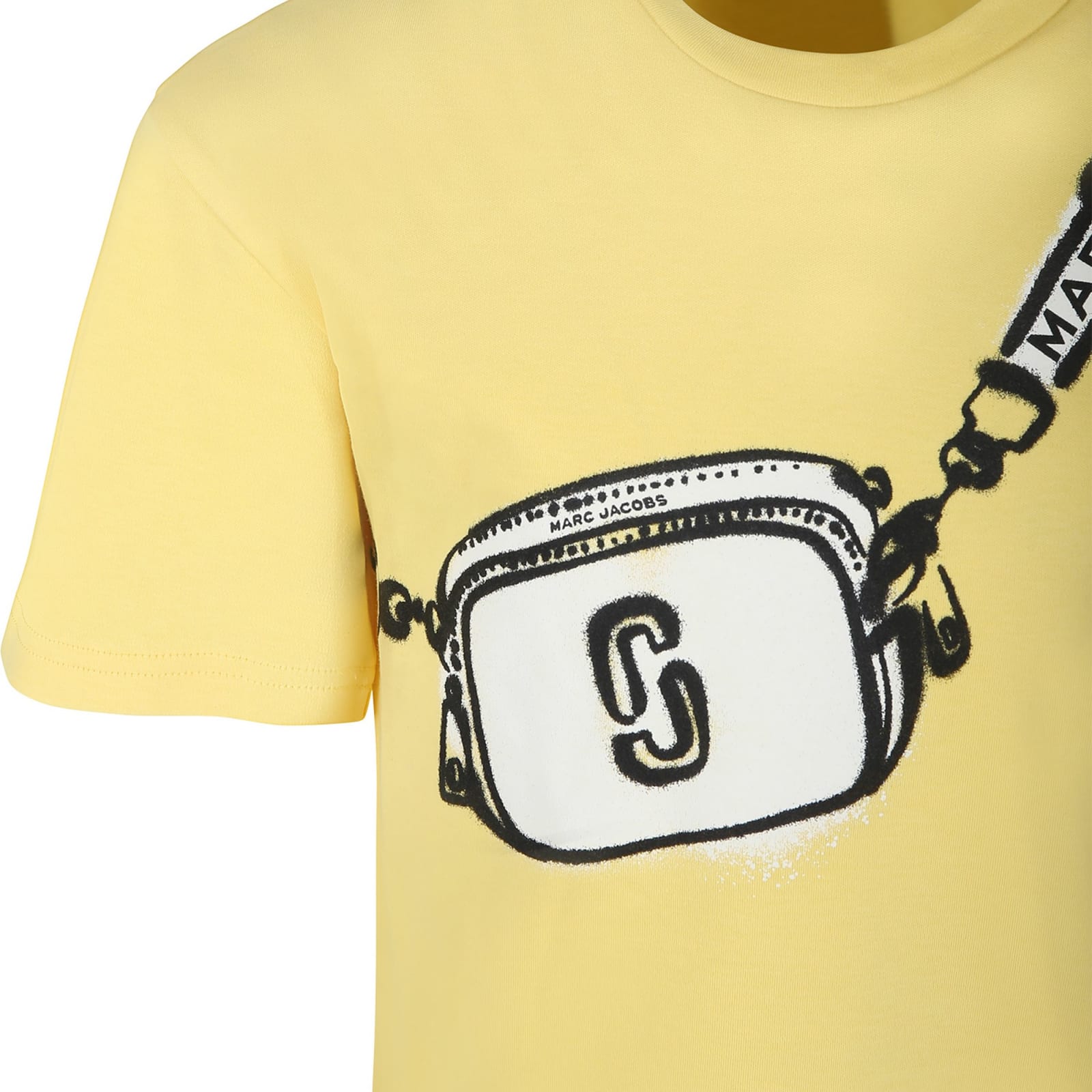 Shop Little Marc Jacobs Yellow T-shirt For Girl With Bag Print And Logo