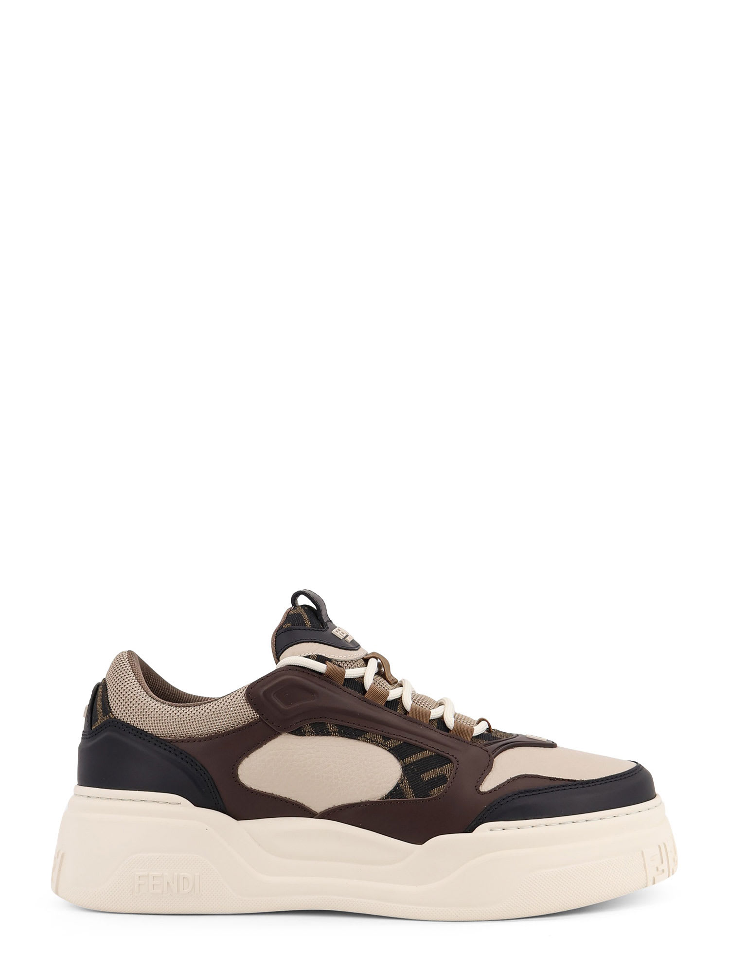 Force Leather Sneakers With Ff Jacquard Fabric Inserts